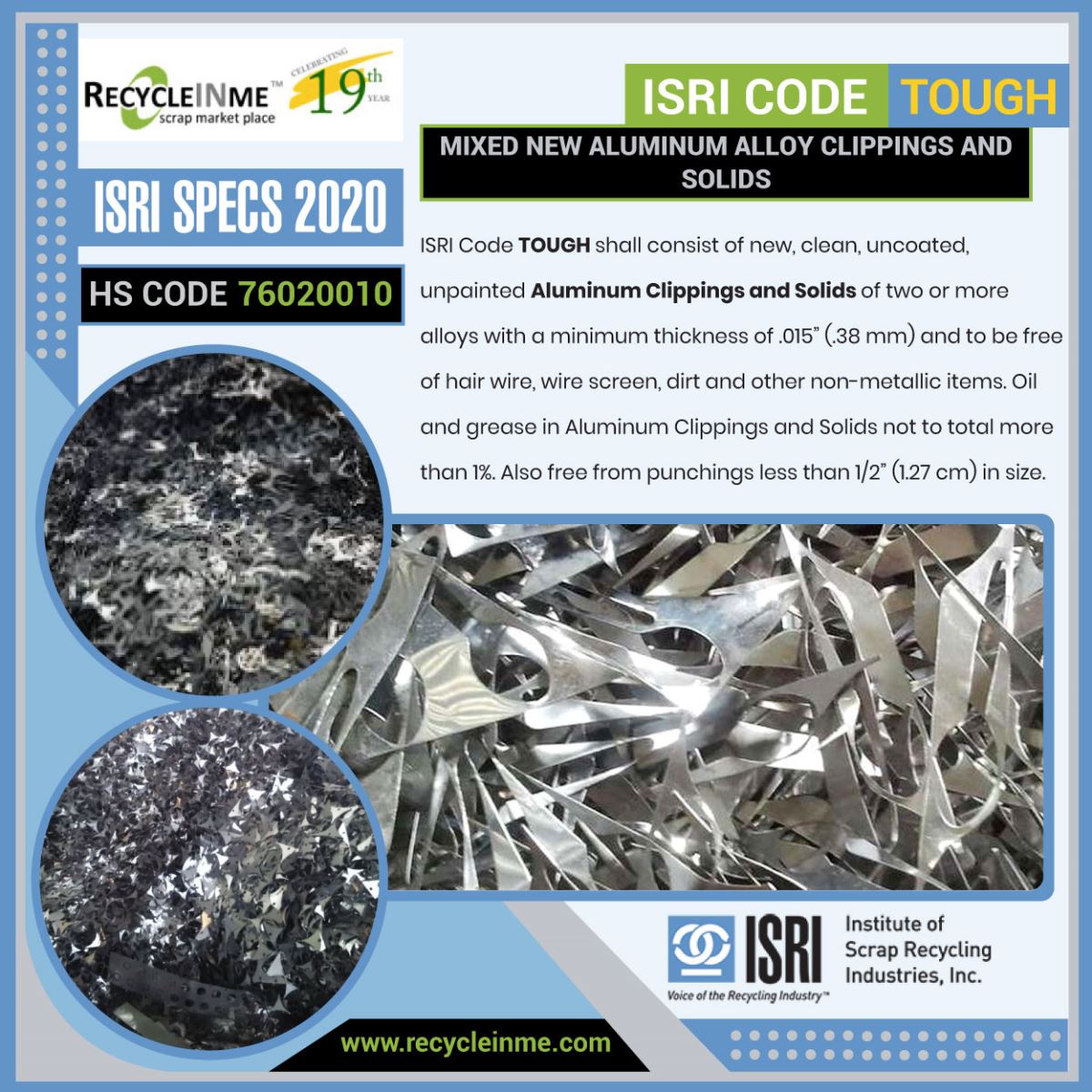 ISRI CODE: TOUGH- MIXED NEW ALUMINUM ALLOY CLIPPINGS AND SOLIDS